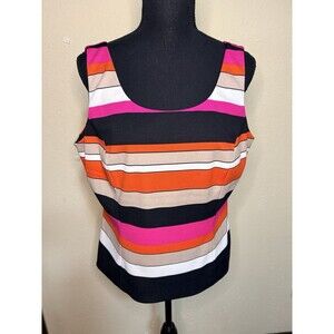 Kasper Women’s Size 12 Striped Career Tank Zip Side Office Work Top Blouse